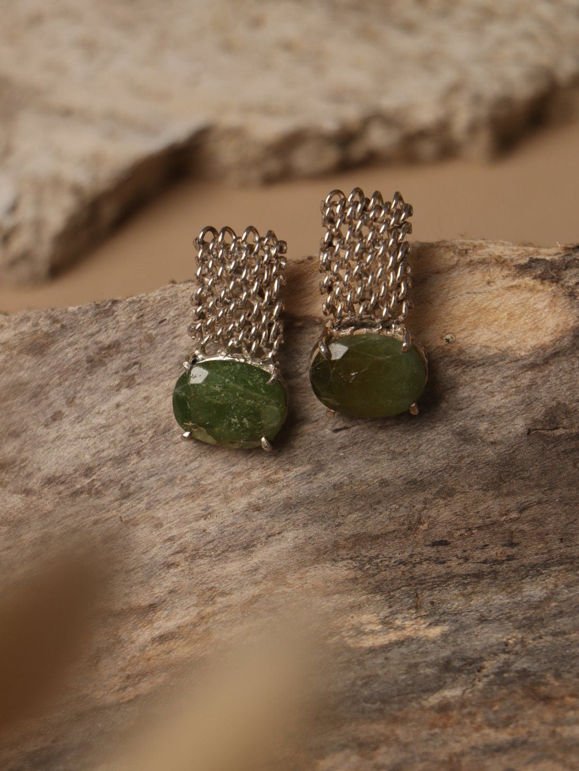 Olivehusk earrings, with Peridot stones in green, 0.9-inch
