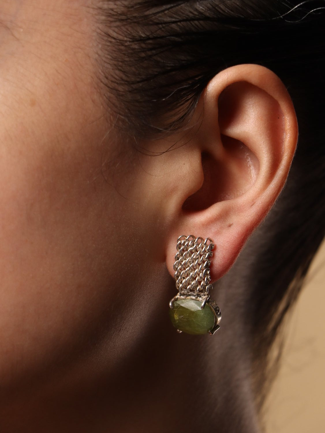 Olivehusk earrings, with Peridot stones in green, 0.9-inch