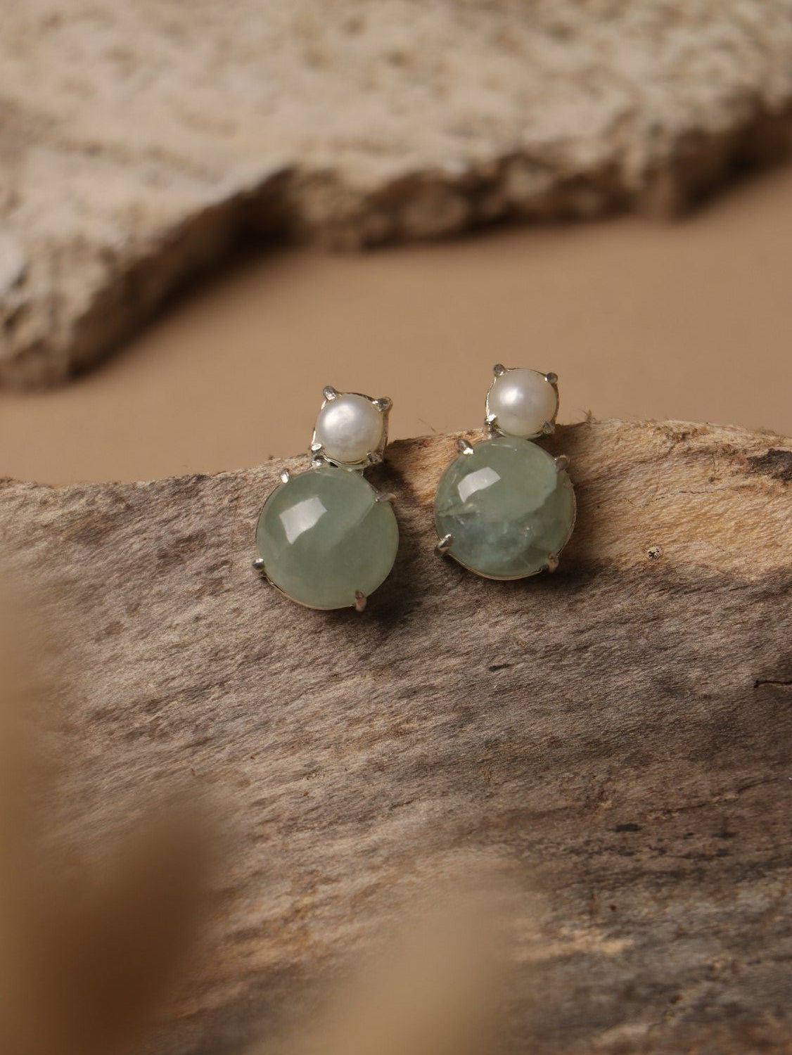 Icelush earrings, with Pearl and Aqumarine stones in white and blue, 0.5-inch