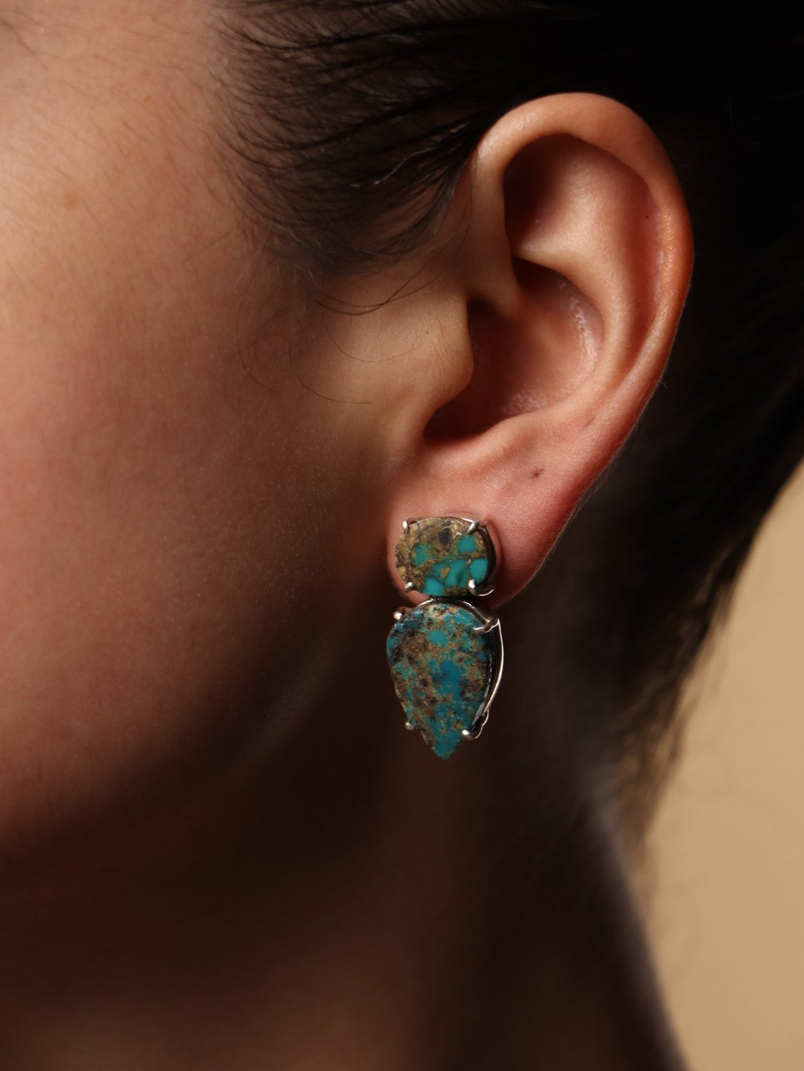 Lagoon earrings, with Iranian turquoise stones in blue, 0.9-inch