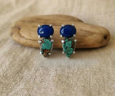 Beautiful Hiba studs set with Turquoise and Lapis Lazuli in blue.