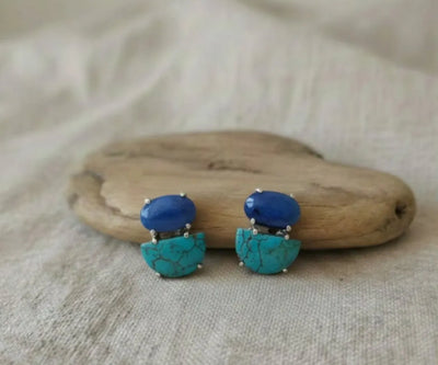 Handcrafted Nida earrings boasting Turquoise and Lapis Lazuli in blue.