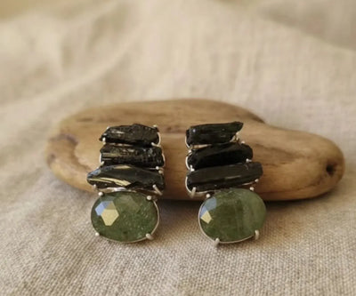 Contemporary Samira earrings with Tourmaline and Peridot in green.