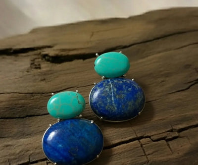 Silver River jewelry showing off Lapis Lazuli and Turquoise in blue.
