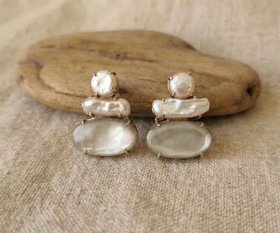 Sterling silver Baneen earrings featuring Pearl and Mother of pearl in white.